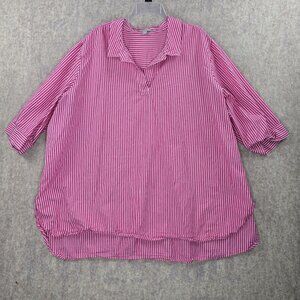 Woman Within Womens 3/4 Sleeve Pink/White Striped Tunic Top 3X 100% Cotton